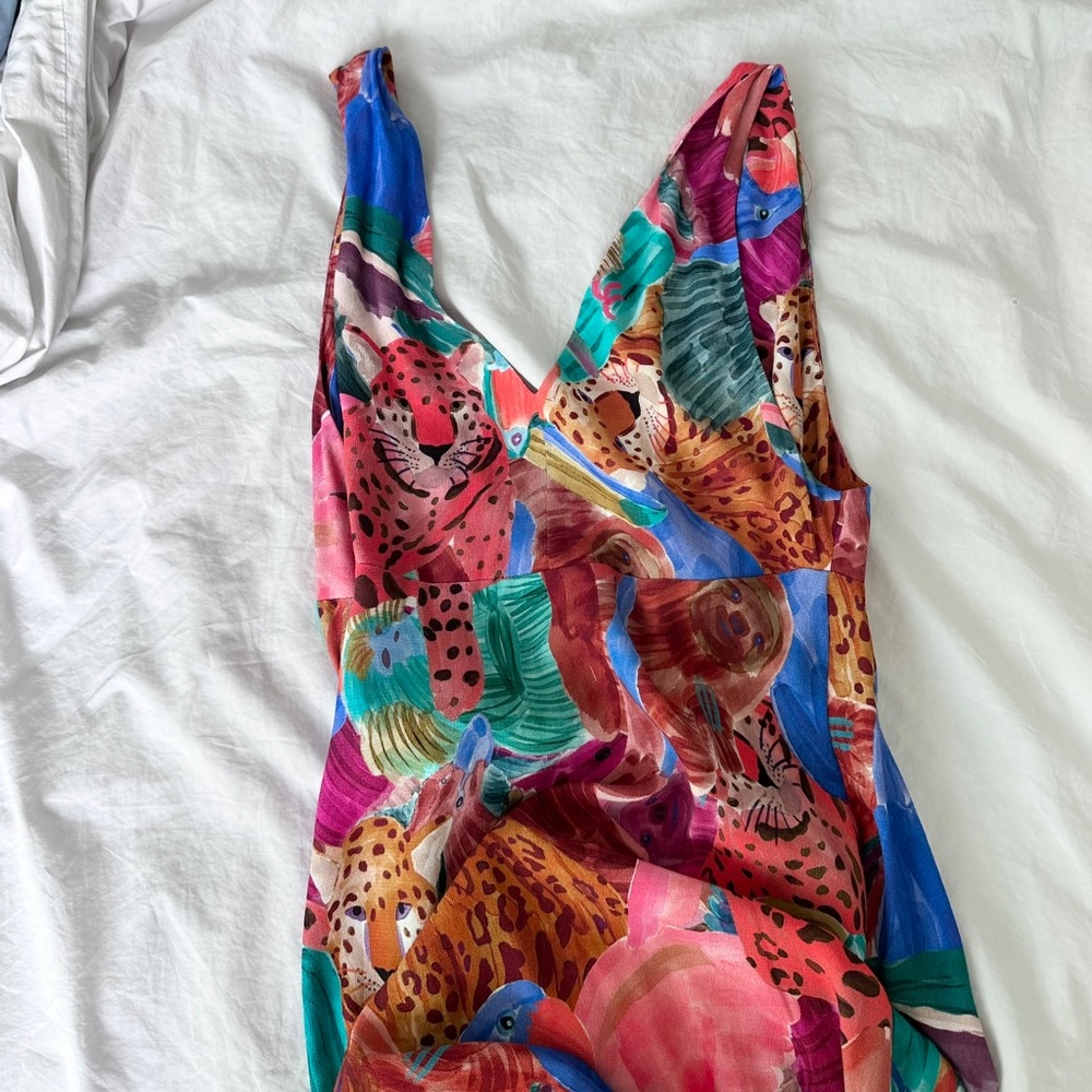 FARM Rio Animal Collage Button Down Midi Dress S